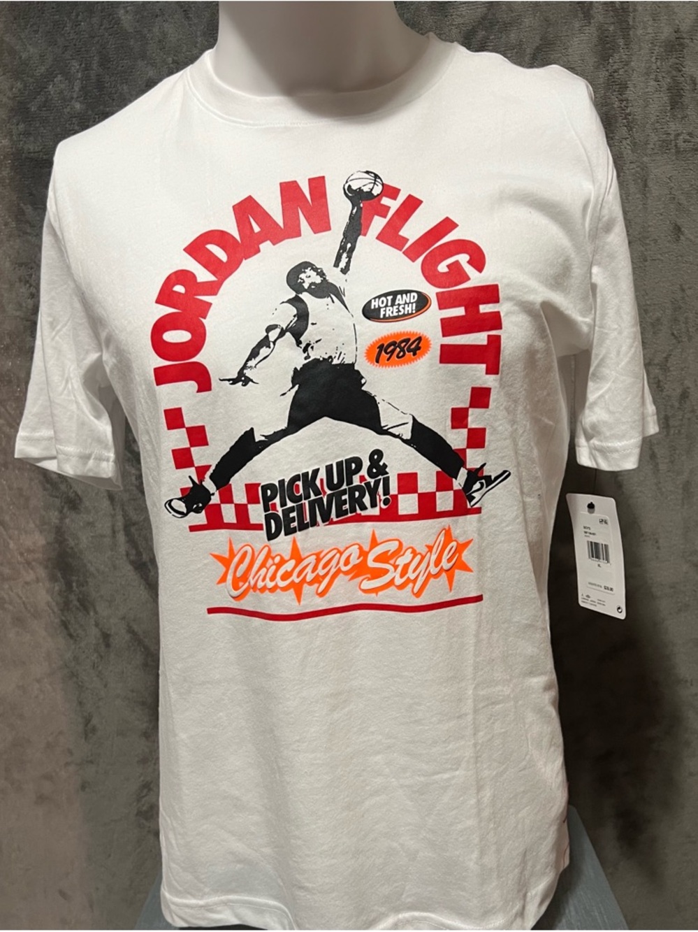 Boys XL Jordan White Short Sleeve Tee with Red and Orange Graphic